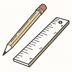 Illustrated pencil and ruler on a white background ideal for educational projects and design elements.