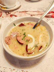 Zurek – Polish Sour Rye Soup at a restaurant