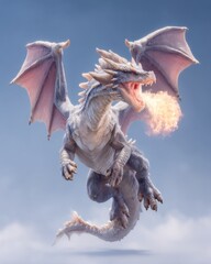 Obraz premium Classic western dragon with four limbs and large wings, fire breathing in mountain air