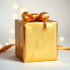 A beautiful golden gift box design with a white background color.