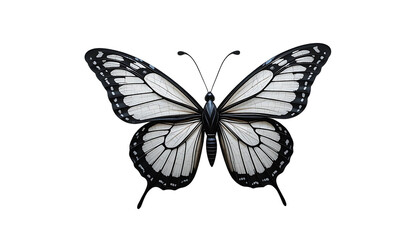 Obraz premium Paper kite butterfly soaring, delicate black-and-white wings, transparent background.