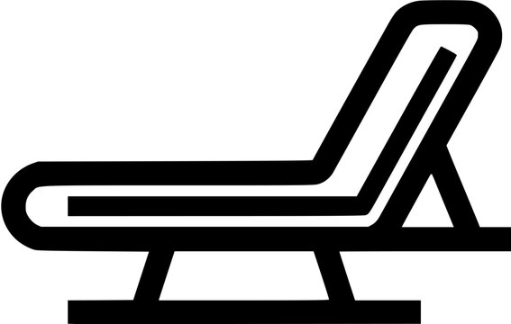 recommend clip art: A simplified black outline of a beach chair or lounge chair on a white background