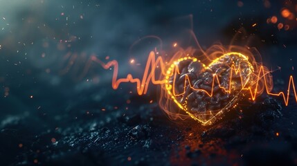 Senior health tracking with digital cardiogram in modern clinic space