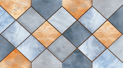 Abstract Geometric Tile Pattern Blue, Gray, and Orange Squares