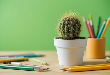 Cactus with Pencils on Desk