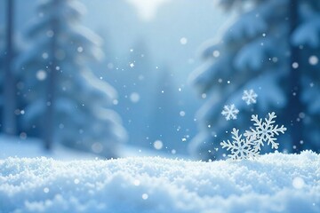 Large snowflakes gently falling on a pristine, untouched blanket of snow, creating a serene winter scene Perfect for holiday, winter, and nature themes , calm, december