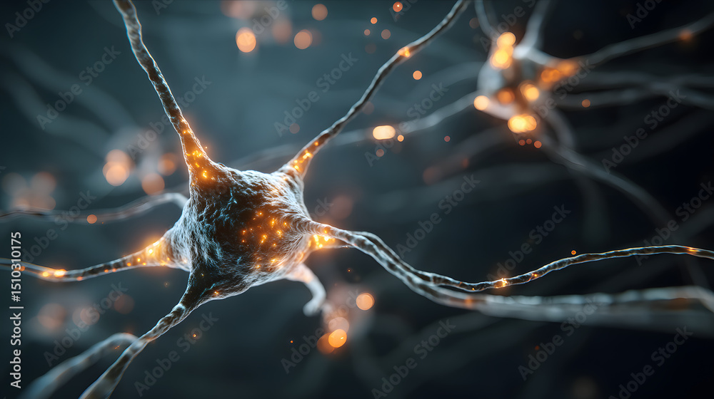 Poster brain neuron: an abstract depiction of a single brain neuron, showcasing its intricate, branching st