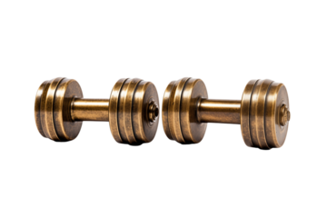 Antique Brass Dumbbells: Fitness Equipment, Exercise Weights, Home Gym Decor isolated on transparent background png