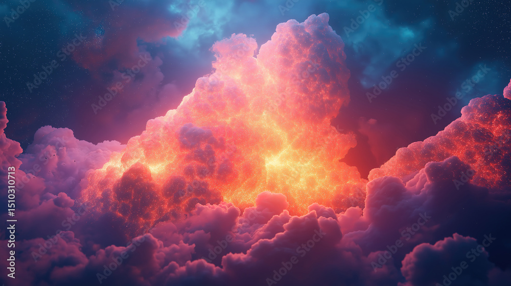 Wall mural beautiful computer-generated cloud with luminous particles floating in a dark sky backdrop