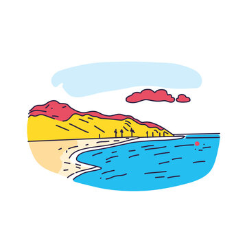 Simple minimalist drawing of Zuma Beach. Malibu&acirc;s Zuma Beach illustration in an doodle inca cartoon style