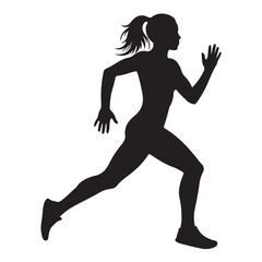 High-Energy Black and White Female Running Silhouette for Fitness Campaigns, Sportswear Marketing, or Gym Websites
