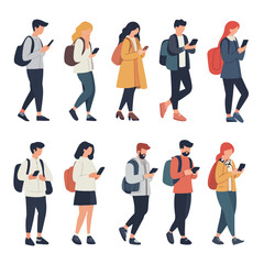 Obraz premium Professional Vector Illustration of People Interacting with Smartphones Isolated on White Background for Technology Design Concepts
