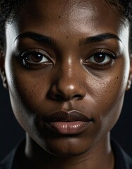 Close-up portrait of a woman's face. Realistic skin texture, natural lighting, sharpness, detailed eyes, natural skin imperfections.
