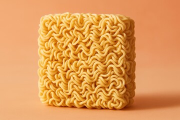 Close-Up of Uncooked Instant Noodles, Stacked Neatly, A Staple Food and Popular Comfort Meal Worldwide with Neutral Background.