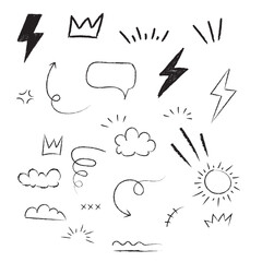 Hand Drawn Doodle Elements – Arrows, Clouds, Lightning Bolts, and Decorative Sketches