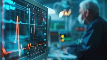 Geriatric heart test with digital cardiogram machine in modern hospital