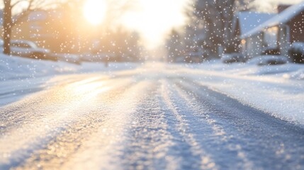 Snowy Road at Sunset Winter Wonderland Scene