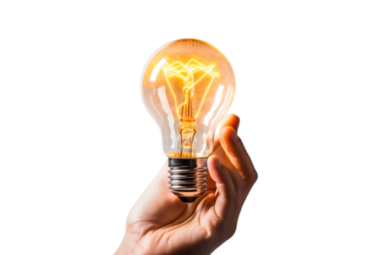 Brilliant Ideas: Glowing Lightbulb in Hand - Inspiration & Innovation isolated on transparent background png