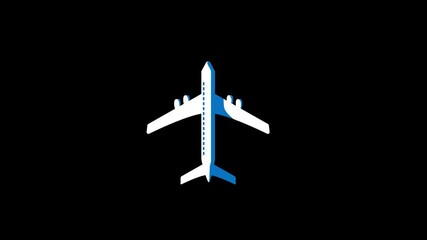 Simple blue and white plane icon, flay icon animation. simple flat plane animation with alpha channel 
