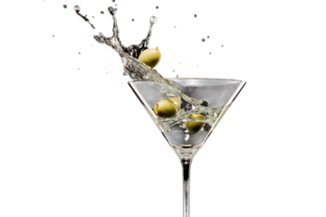 Martini Cocktail: Olives and Splashing Liquid isolated on transparent background png