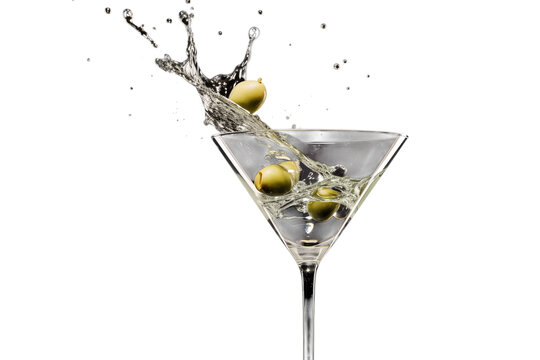 Martini Cocktail: Olives and Splashing Liquid isolated on transparent background png - Powered by Adobe