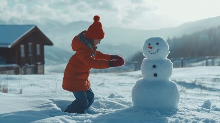 Child building snowman