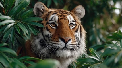 Fototapeta premium Tiger portrait in lush foliage