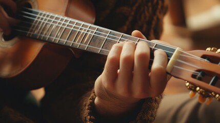 Ukulele player close-up