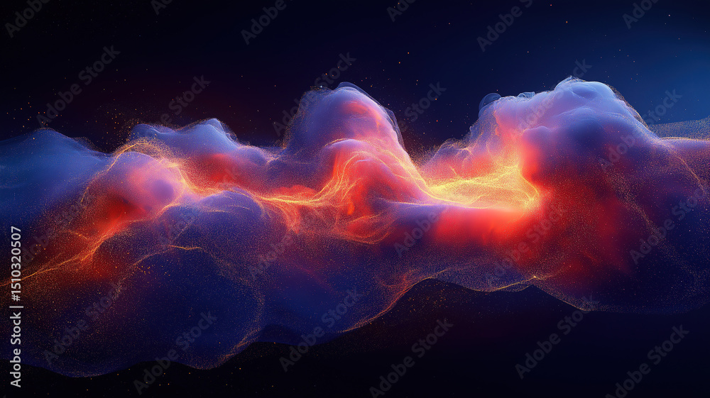 Wall mural data cloud storage network designed with lines, triangles, and particles, representing digital conne