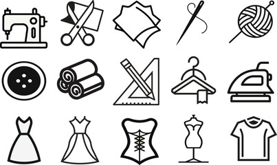 Sewing icon set vector illustration on transparent background.