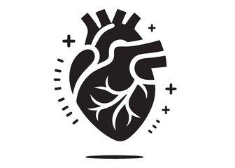 human heart logo silhouette vector illustration,  human heart logo icon, heart human organs medicine medical vector silhouette, human heart vector logo silhouette on a white background