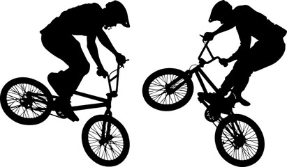 Fototapeta premium Dynamic BMX Stunt Riders Silhouettes - Extreme Sports Vector Set