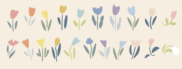 かわいい手書きの花のイラストセット　カラー