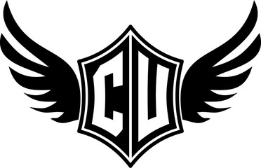 CU logo emblem with winged and shield template
