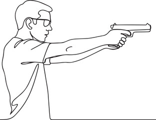 Tactical Shooting Sport Young Athlete Man Line Art