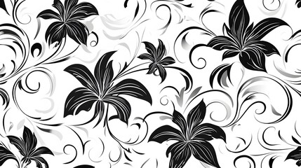 Elegant Black and White Floral Seamless Pattern