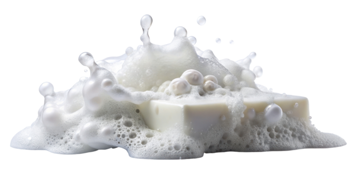 White soap foam splashes on transparent background

