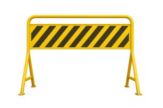 Yellow and black metal barrier blocking access on transparent background