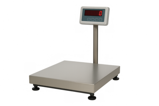 Digital weighing scale showing zero on transparent background