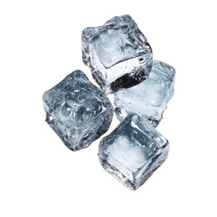 A close up shot of four ice cubes stacked on top of each other against a black background image view isolated white background