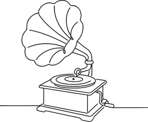 Minimalist One Line Gramophone with Vintage Style Vinyl