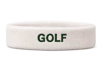White sports headband with golf lettering on transparent background