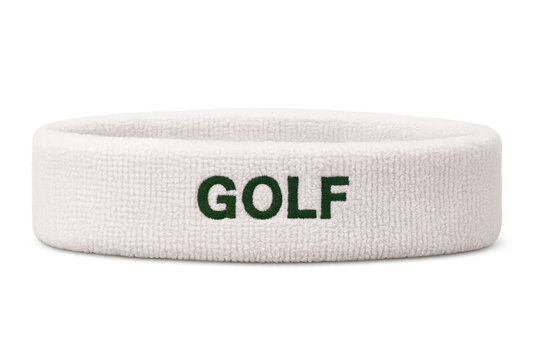 White sports headband with golf lettering on transparent background