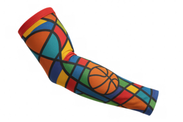 Colorful arm sleeve showing basketball design on transparent background