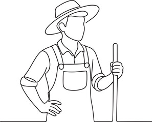 Male Farmer in Field Clothing Minimalist Line Art