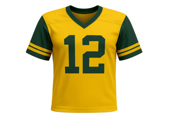 Green and gold football jersey number 12 isolated on transparent background
