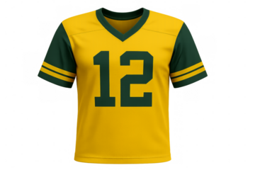 Green and gold football jersey number 12 isolated on transparent background