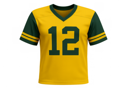 Green and gold football jersey number 12 isolated on transparent background