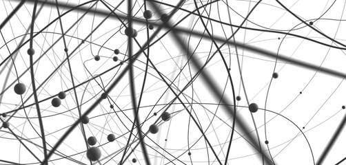 Big data visualization. Network connection structure with chaotic distribution of points and lines. 3D rendering.