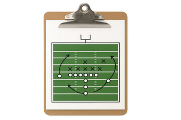 Football game strategy planning on clipboard with transparent background